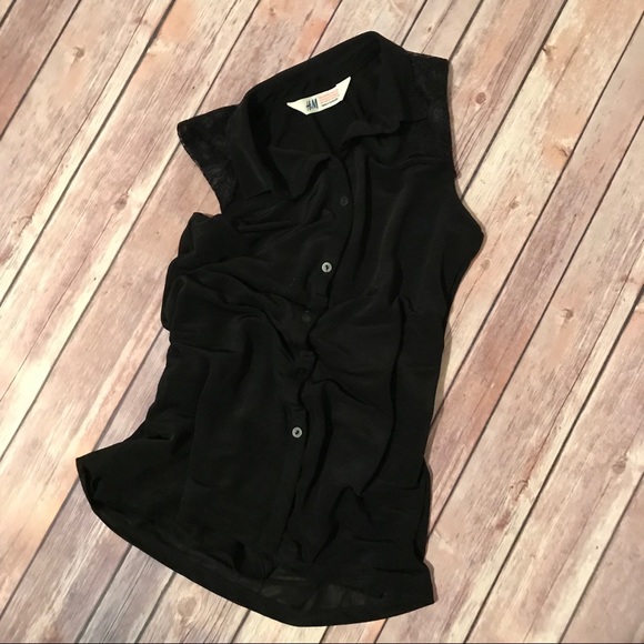 (SOLD) H & M Girls Black Sheer Button Down Top 8 - Picture 2 of 6